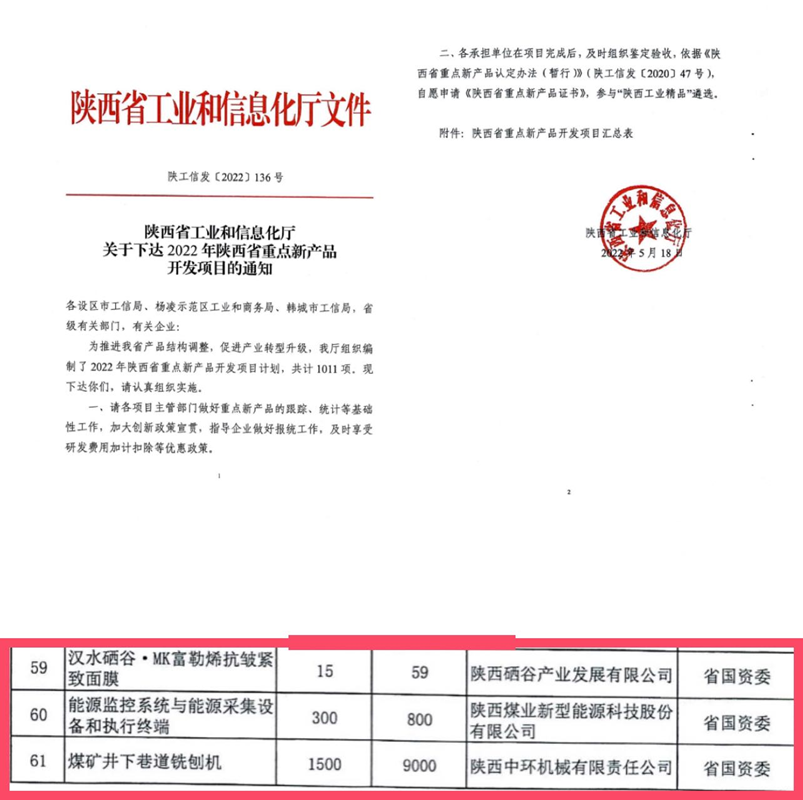 新型能源公司1项研发产品入选2022年陕西省重点新产品开发项目